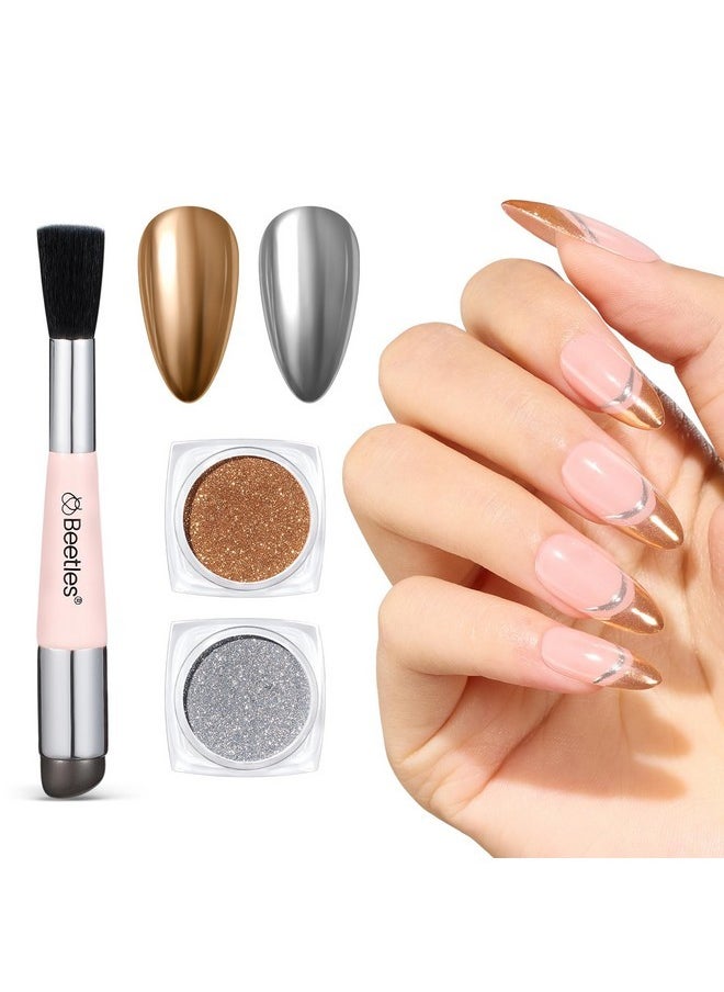 Beetles Gold Chrome Nail Powder, 2 Colors Holographic Chrome Powder Mirror Effect With Nail Brush For Diy Gel Polish Manicure Nail Decoration Glitter