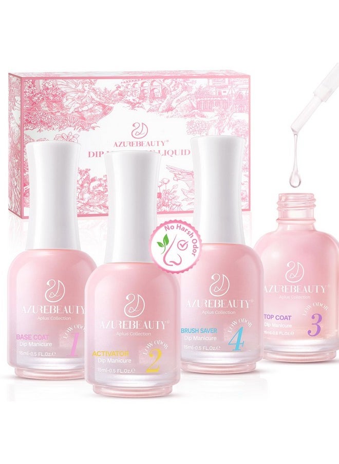 Dip Powder Liquid Set 4 Pcs Clear Dipping Powder Base Activator Top Coat And Brush Saver For Dip Powder Nail Kit 15Ml/0.57Oz Low Odor Nail Dip Liquid Set No Need Nail Lamp Diplypro