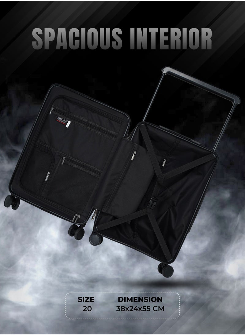 Trio Premium Wide Handle Spinner Carry On Luggage Trolley with TSA Lock 20 Inch Black