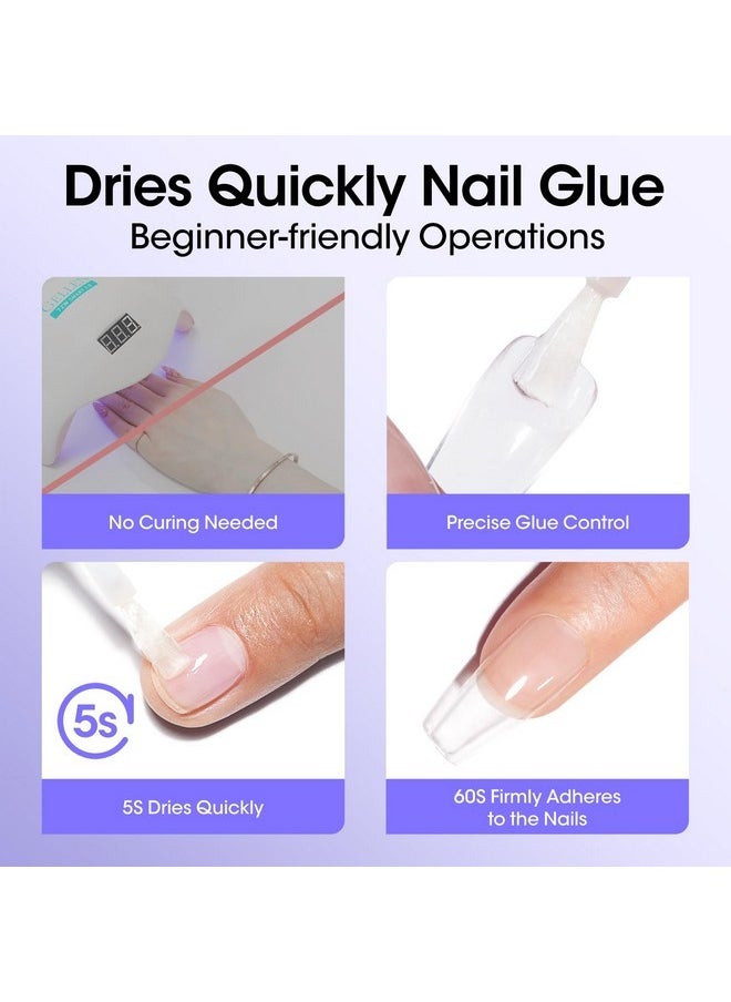 Brush On Nail Glue For Press Ons, No Uv Light Needed Super Strong Professional Nail Glue For Acrylic Nails Tips, Long Lasting Nail Adhesive Dries Fast Salon Quality Nail Applicator