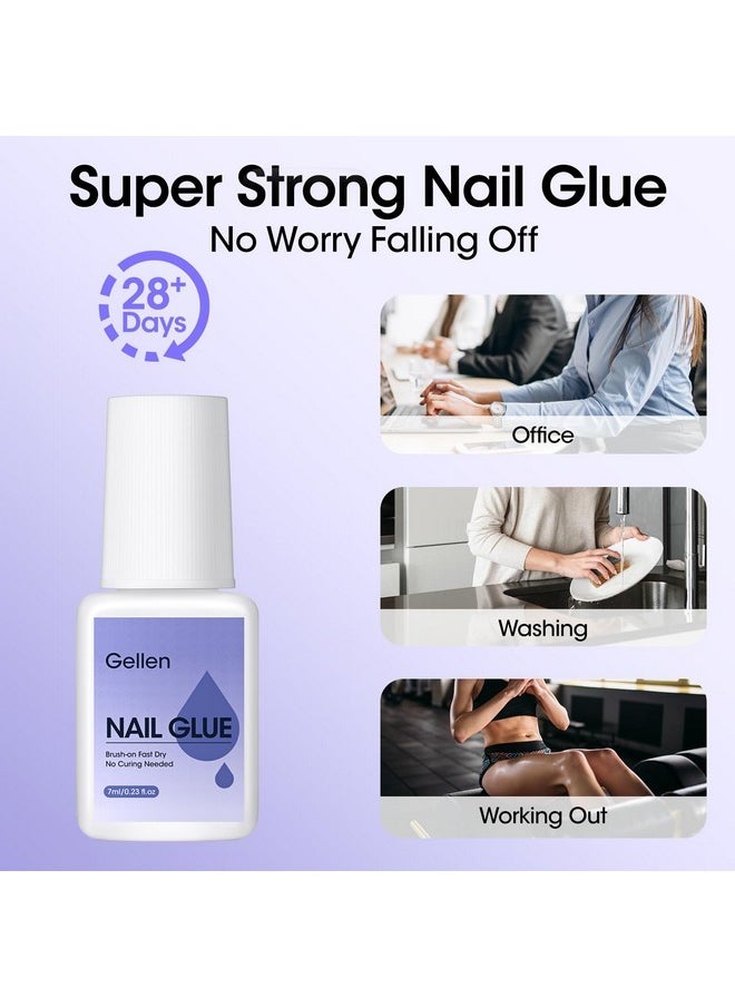 Brush On Nail Glue For Press Ons, No Uv Light Needed Super Strong Professional Nail Glue For Acrylic Nails Tips, Long Lasting Nail Adhesive Dries Fast Salon Quality Nail Applicator
