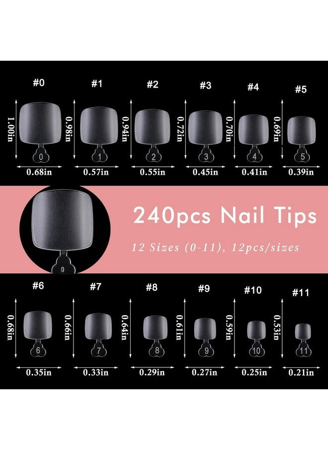 240Pcs Toe Nail Tips Matte Soft Gel X Toenail Tips Full Cover Square Acrylic Artificial False Fake Toe Nails Tips For Salon And Home Foot Pedicure Manicure