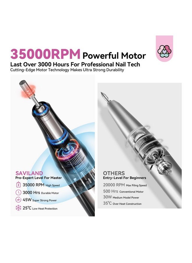 Professional Nail Drill For Nails Tech: Charming Pink Leopard Print 35000Rpm Electric Acrylic Nail Drill Kit With 13 Drill Bits Rechargeable E-File Machine Expert Manicure Pedicure Salon Use