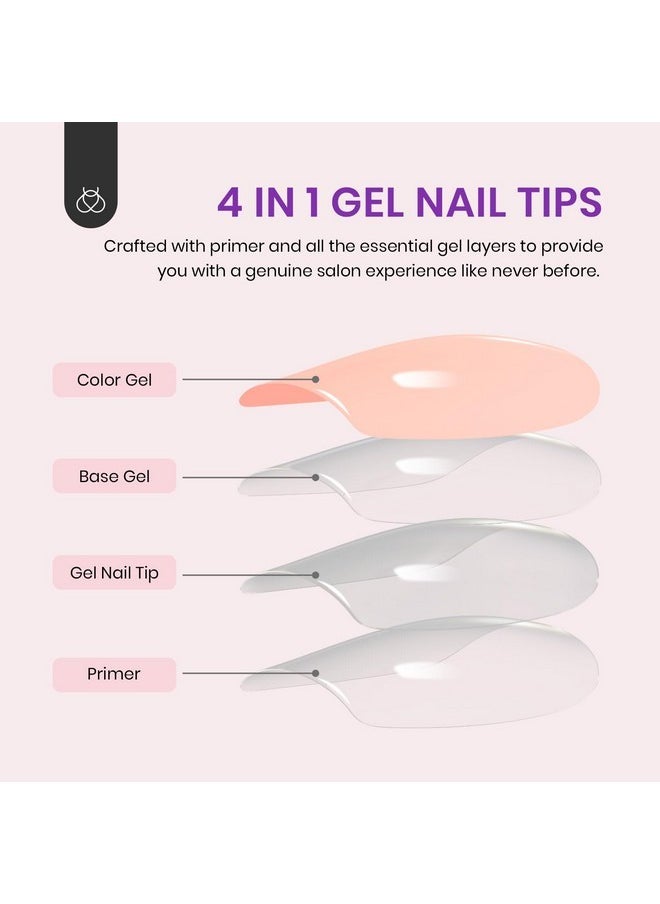 Beetles Press On Nails- 150 Pcs 4 In 1 Ombre Gel Nail Tips Rosy Brown Medium Coffin Press Ons Pre-Applied Primer & Base Coat Glue On Nail Tips, No Need To File Fake Nails Diy Nails Gift For Women