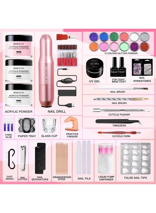 Acrylic Nail Kit For Beginners: Professional Nails Kit Acrylic Set With Everything Complete Starter Kit - With 3 Colors Acrylic Powder And Glitter Nail Powder