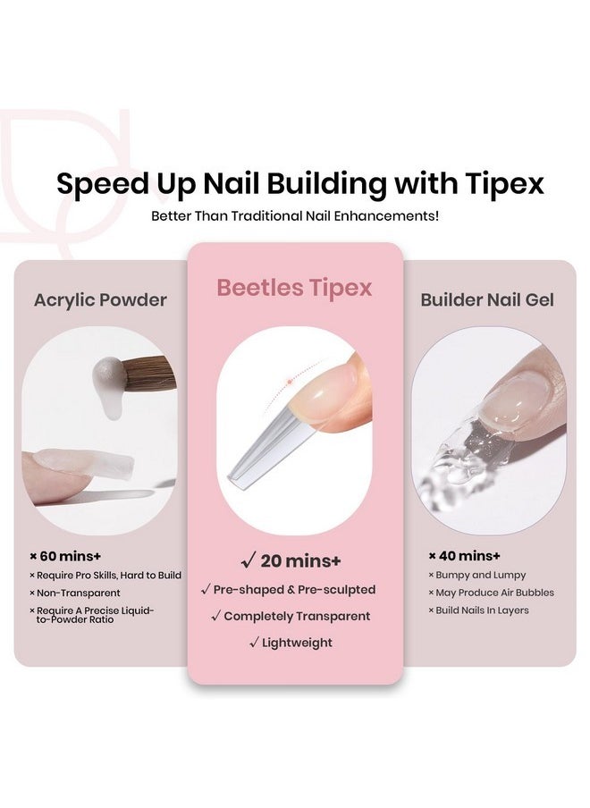 Beetles Tipex Instant Apex Nail Tips,120Pcs Pre-Building Pre-Etched Gel Nail Tips Long Coffin Thicker Acrylic Nails Strong Full Cover False Nail Extension Building Gel Press-On Nails For Flat Nails