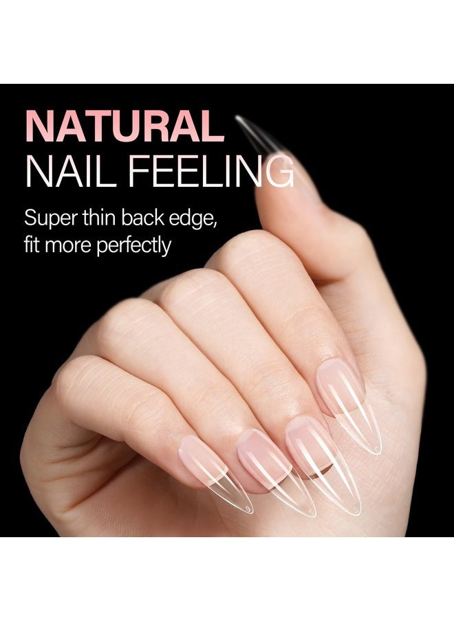 Long Almond Nail Tips Soft Gel Full Cover Clear Gelly Nail Tips Half Matte Acrylic Nail Tips Pre-Filed Fake Press On Nail Tips For Extension Home Diy Salon Manicure 216Pcs 12 Sizes