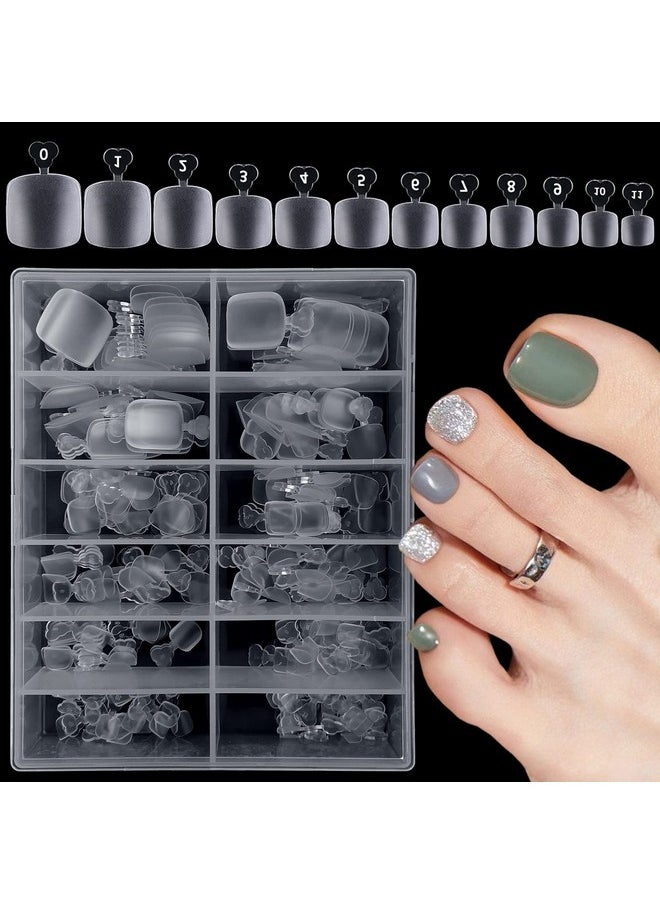 240Pc Gel X Toenail Tips Matte Clear Full Cover Short Square Fake Toe Nails Artificial False Toe Pedicure Design Decor For Gel X Acrylic Toe Nails Extension