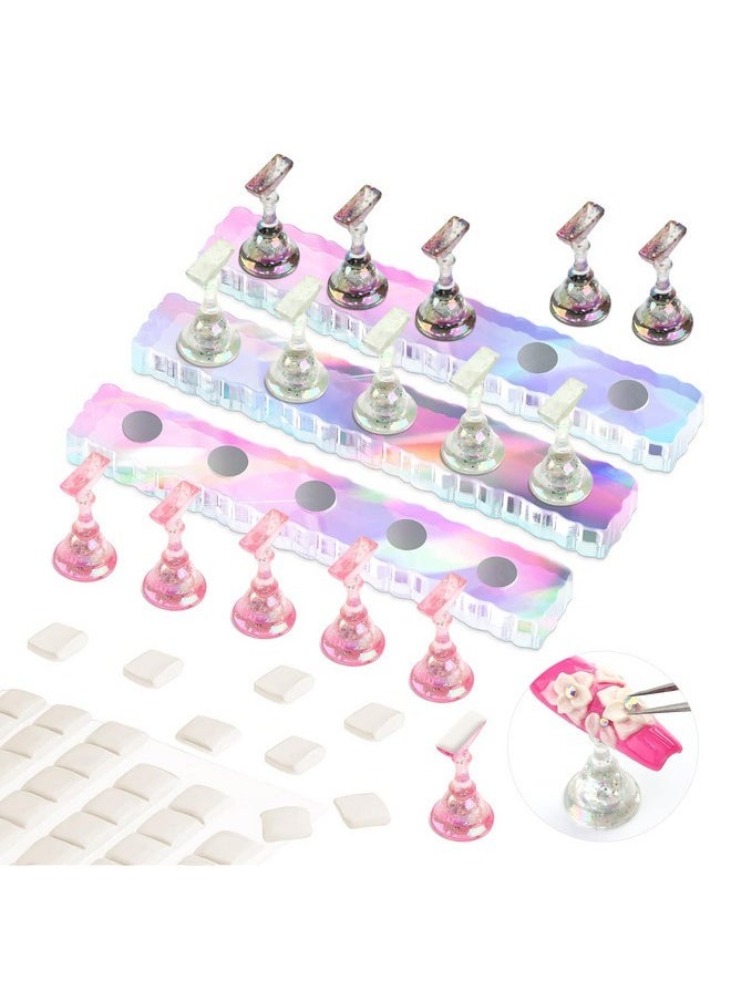 Nail Stand For Press On Nails Display:15Pcs Nail Stand Set 3X Strong Magnet Fake Nail Holder Painting Nails Flase Finger Holder Iridescent Acrylic Nails Art Adhesive Putty Nail Tools Home Diy