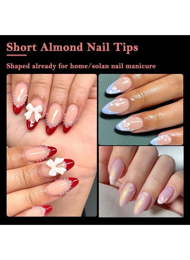 Short Nail Tips Almond, 600Pcs Gel X Nail Tips Short Almond Soft Gel Nails Clear Nail Tips Half Cover Acrylic Nail Tips For Nail Extension