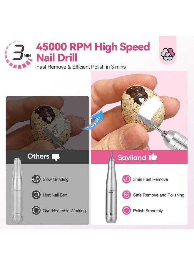 Electric Nail Drill Professional: 45000Rpm Portable Nail Drill For 3Min Hard Acrylic Nails Removing, 2024 Pro Rechargeable Nail Drill Machine For Manicure Pedicure Salon Nail Tech Must Have