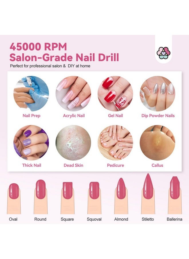 Electric Nail Drill Professional: 45000Rpm Portable Nail Drill For 3Min Hard Acrylic Nails Removing, 2024 Pro Rechargeable Nail Drill Machine For Manicure Pedicure Salon Nail Tech Must Have