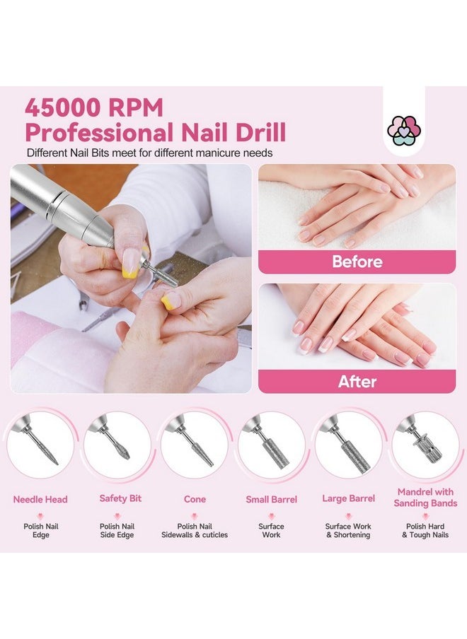 Electric Nail Drill Professional: 45000Rpm Portable Nail Drill For 3Min Hard Acrylic Nails Removing, 2024 Pro Rechargeable Nail Drill Machine For Manicure Pedicure Salon Nail Tech Must Have