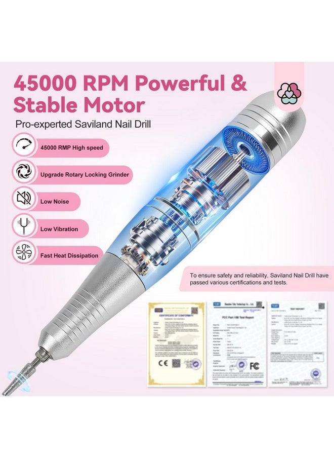 Electric Nail Drill Professional: 45000Rpm Portable Nail Drill For 3Min Hard Acrylic Nails Removing, 2024 Pro Rechargeable Nail Drill Machine For Manicure Pedicure Salon Nail Tech Must Have