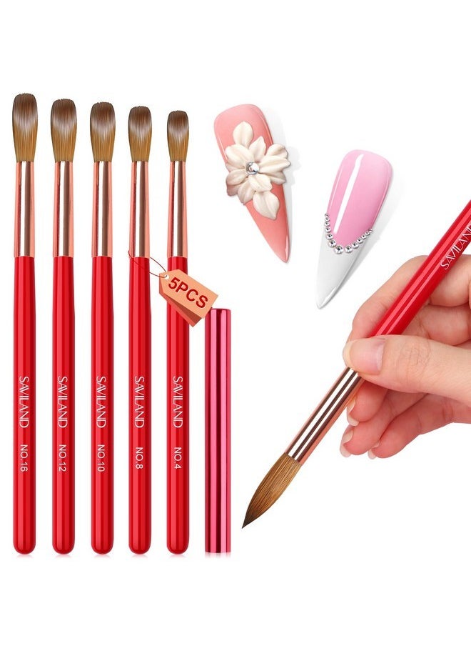 5Pcs Kolinsky Acrylic Nail Brush Set: Size 4# 8# 10# 12# 16# Acrylic Nail Brushes For Acrylic Application, Professional Acrylic Brushes For Nails Set Nail Extension & 3D Carving Manicure Diy