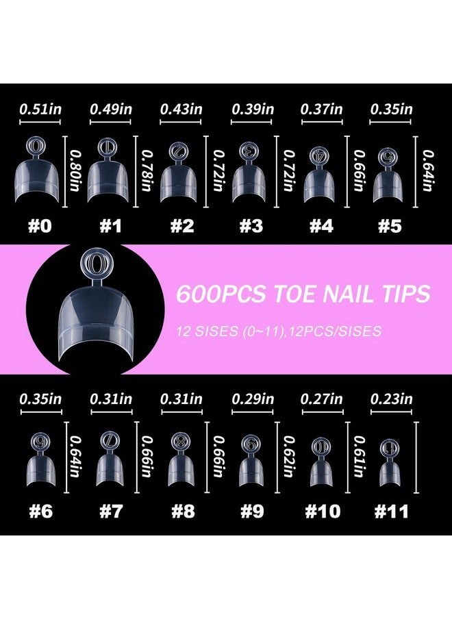 600Pcs Toe Nail Tips Soft Gel X Nail Tips Toenails Clear Fake Nails Square Half Cover Acrylic False Toes Nails For Toe Nails Extension, Press On Toenails Making