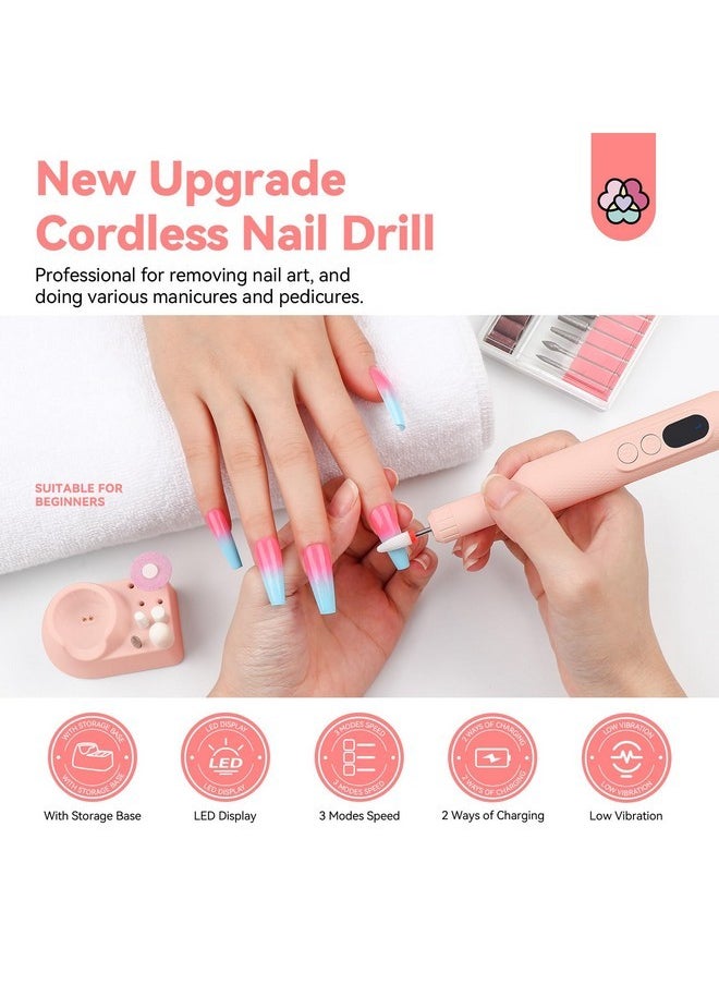 Professional Electric Nail Drill: 20000Rpm Cordless Efile Nail Drill Pink Protable Nail File With Base For Nail Grinding & Polishing Gel Acrylic Nails Faster Remover Salon At Home