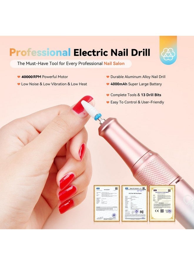 Electric Nail Drill Professional: 40000Rpm Upgrad Nail Drill Kit 2024 Beautiful Gradient Sunset Color Scheme Nail Drill Machine Portable Nail File & Buffers Salon Use Manicure Pedicure