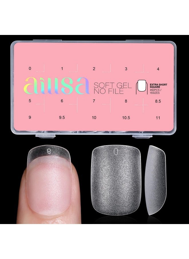 Extra Short Square Nail Tips 450Pcs Full Cover Clear Nail Tips Matte No Need Files Upgraded Gel X Press On False Nail Tips For Nail Extension Fake Nail Tips Manicure 15 Sizes