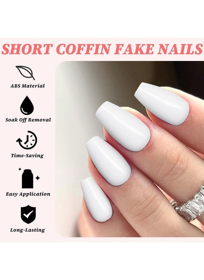 240Pc Coffin Press On Nails Medium Fake Nails White Glue On Nails Short Ballerina Coffin Nails Press Ons Acrylic Nails False Nails Full Cover Artificial Fingernails With Adhesive Tabs