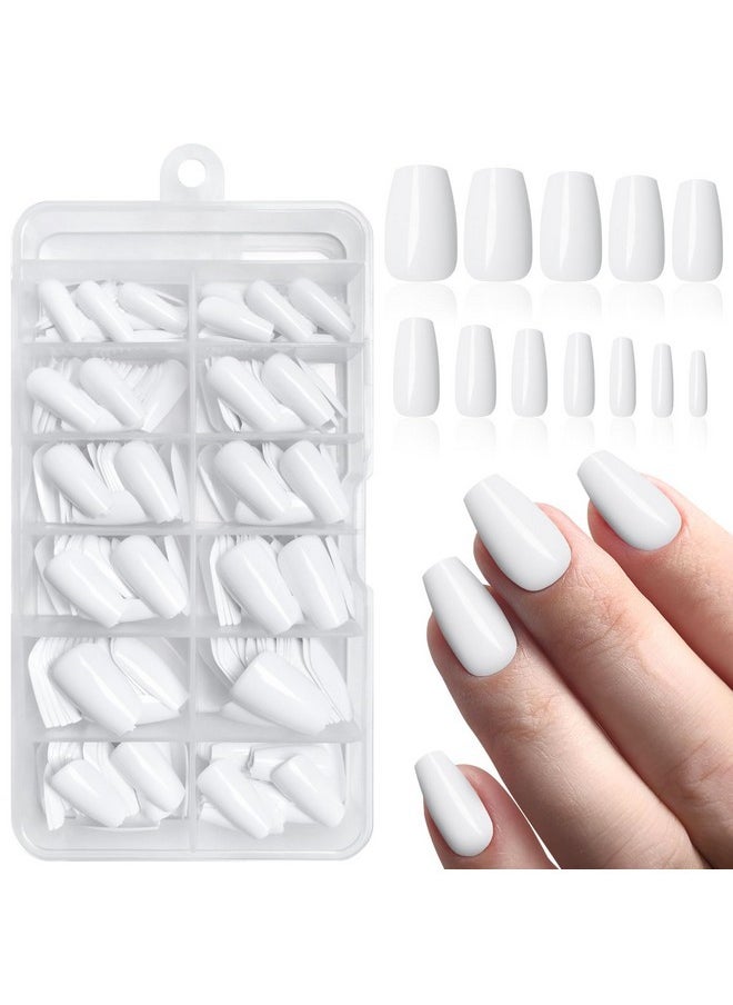 240Pc Coffin Press On Nails Medium Fake Nails White Glue On Nails Short Ballerina Coffin Nails Press Ons Acrylic Nails False Nails Full Cover Artificial Fingernails With Adhesive Tabs