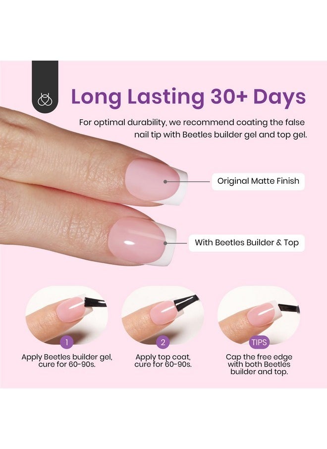 Beetles French Tip Press On Nails: 150 Pcs Pink Short Square Press On Nails 4 In 1 Nail Tips Gel Nail, Pre-Applied Primer And Base Coat, No File Need Diy Manicure For Nail Extension Designs And Gift