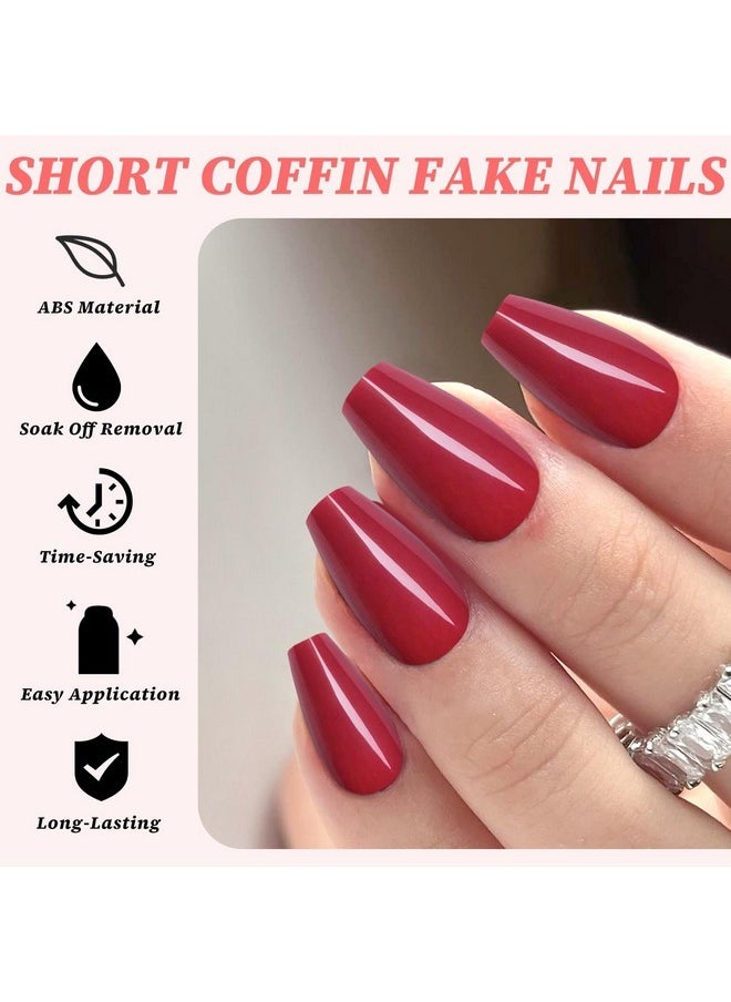 240Pc Coffin Press On Nails Medium Fake Nails Red Glue On Nails Short Ballerina Coffin Nails Press Ons Acrylic Nails False Nails Full Cover Artificial Fingernails With Adhesive Tabs