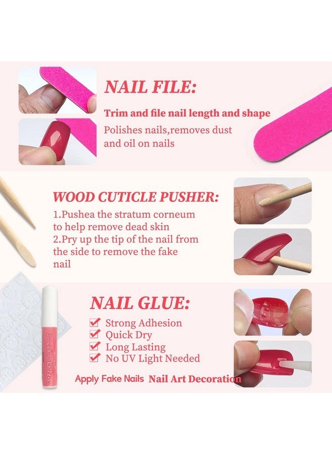 240Pc Coffin Press On Nails Medium Fake Nails Red Glue On Nails Short Ballerina Coffin Nails Press Ons Acrylic Nails False Nails Full Cover Artificial Fingernails With Adhesive Tabs