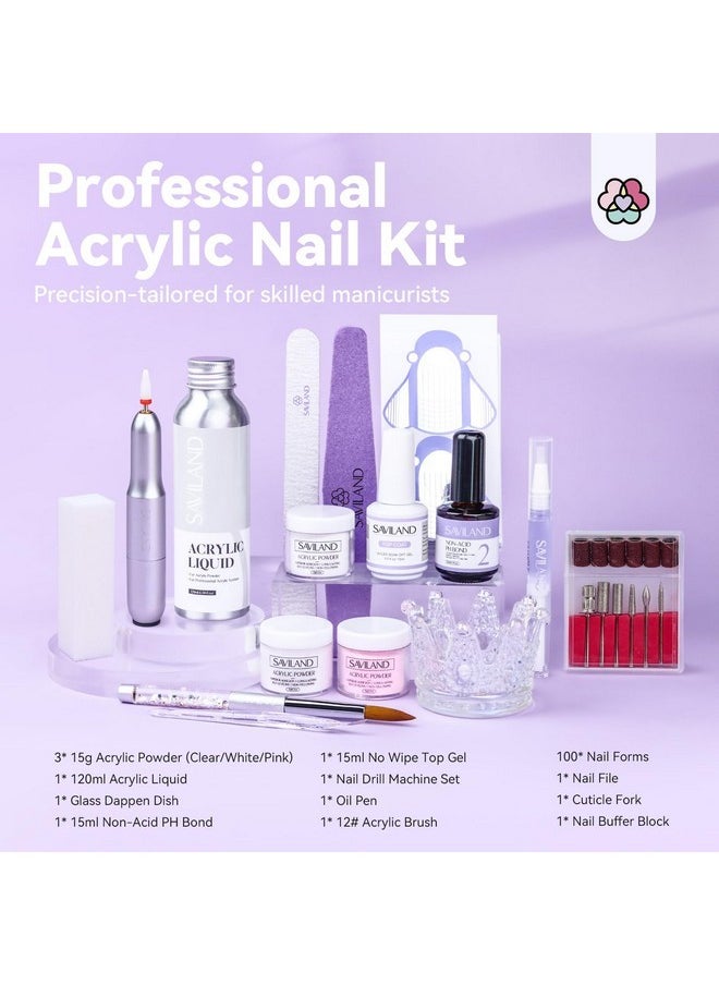 Acrylic Nail Kit With Nail Drill - Professional Use Only Acrylic Powder And Liquid Set Nail Tools Kit Acrylic Set With Acrylic Nail Brushes For Acrylic Nails Application Home Diy