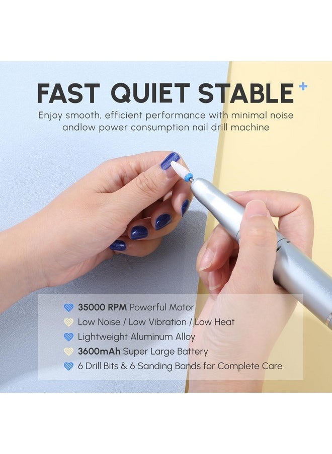 Portable Nail Drill Professional - 35000Rpm Electric Rechargeable Nail Drill Machine With Drill Bits Sanding Bands E File Kit For Acrylic/Gel Nails Removal Manicure Pedicure Kit, Blue