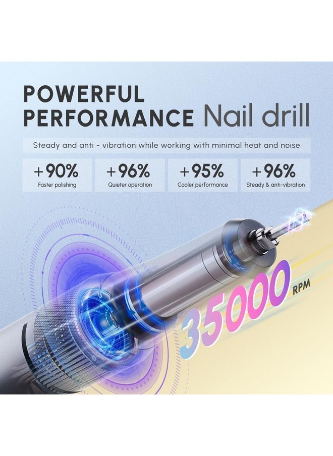 Portable Nail Drill Professional - 35000Rpm Electric Rechargeable Nail Drill Machine With Drill Bits Sanding Bands E File Kit For Acrylic/Gel Nails Removal Manicure Pedicure Kit, Blue