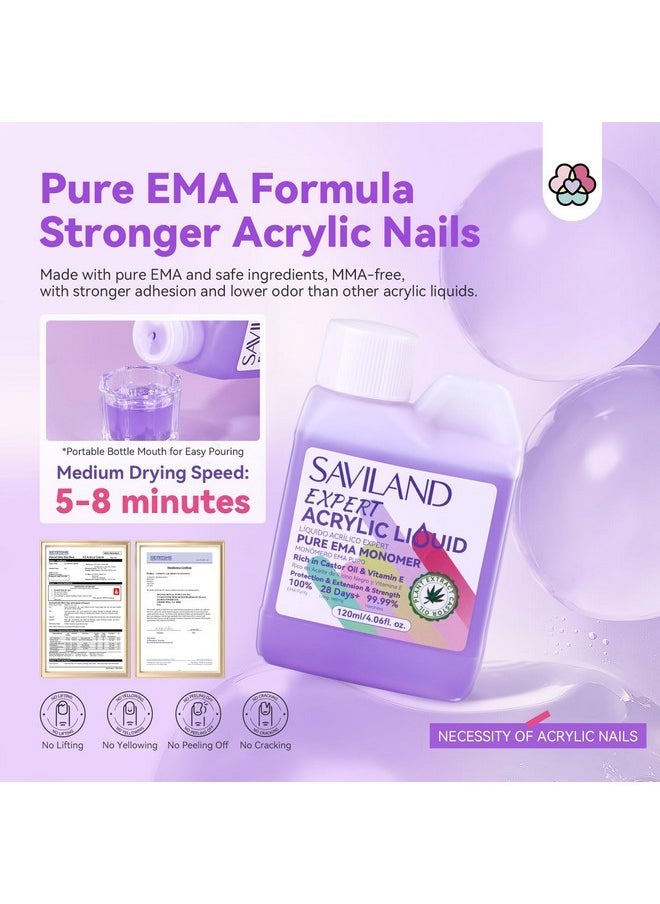 Ema Monomer Acrylic Nail Liquid: 4Oz Pure Ema Nail Monomer Castor Oil Vitamin E Acrylic Liquid Kit Professional Nail Extension Acrylic Brush Nail Form Nail Table Mat Manicurist Salon