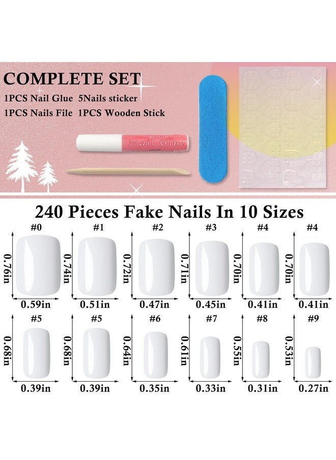 240Pc White Press On Nails Short Fake Nails Square Glue On Nail Short Acrylic Nails Press Ons Nail Tips Full Cover False Nail Women Girls Square Artificial Fingernail With Adhesive Tabs