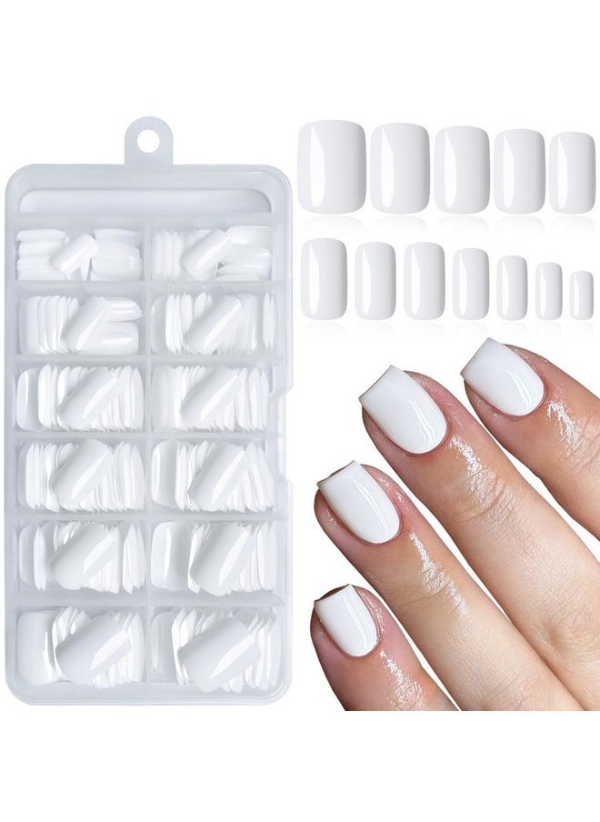 240Pc White Press On Nails Short Fake Nails Square Glue On Nail Short Acrylic Nails Press Ons Nail Tips Full Cover False Nail Women Girls Square Artificial Fingernail With Adhesive Tabs