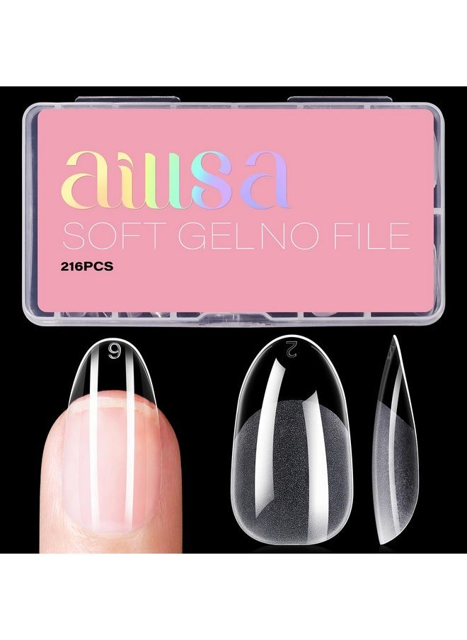 Short Oval Nail Tips Soft Gel Full Cover Clear Gelly Nail Tips Half Matte Acrylic Nail Tips Pre-Filed Fake Press On Nail Tips For Extension Home Diy Salon Manicure 216Pcs 12 Sizes