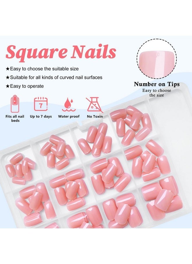 240Pc Square Press On Nails Short Fake Nails Nude Glue On Nail Short Colored Acrylic Nails Press Ons Nail Tips Full Cover False Nail Square Fingernail With Adhesive Tabs For Women Girls