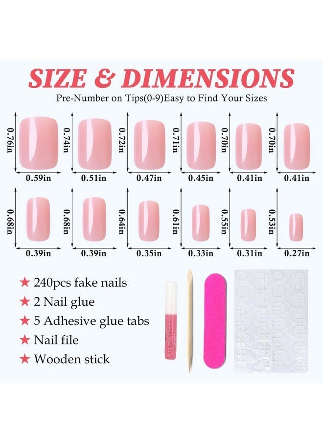 240Pc Square Press On Nails Short Fake Nails Nude Glue On Nail Short Colored Acrylic Nails Press Ons Nail Tips Full Cover False Nail Square Fingernail With Adhesive Tabs For Women Girls