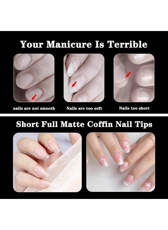300Pcs Short Coffin Nail Tips, Half Cover No C Curve Nail Tips, 12 Sizes Full Matte Coffin Nails Tips For Acrylic Nails Professional, Acrylic Short Press On Nails For Nail Extension At Home Diy Salon