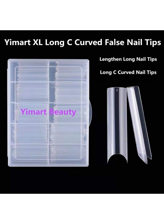 Long C Curved False Nail Tips - C Curved Nail Tips - Long C Curve False Nails - 200Pcs/Box Xl C Curve Fake Nails Premium Square French Acrylic Nail Tips (Clear With Box)