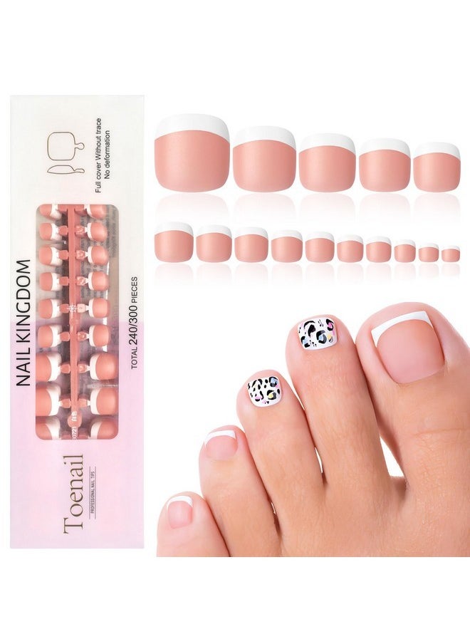 240Pc Press On Toenails For Women Toe Press On Nails French Tip Toe Nail Press Ons With Glue&Sticky Tabs,3 In 1 Glue On Fake Toe Nail Tips False Acrylic Toenails Press Ons Artifitial Toenail