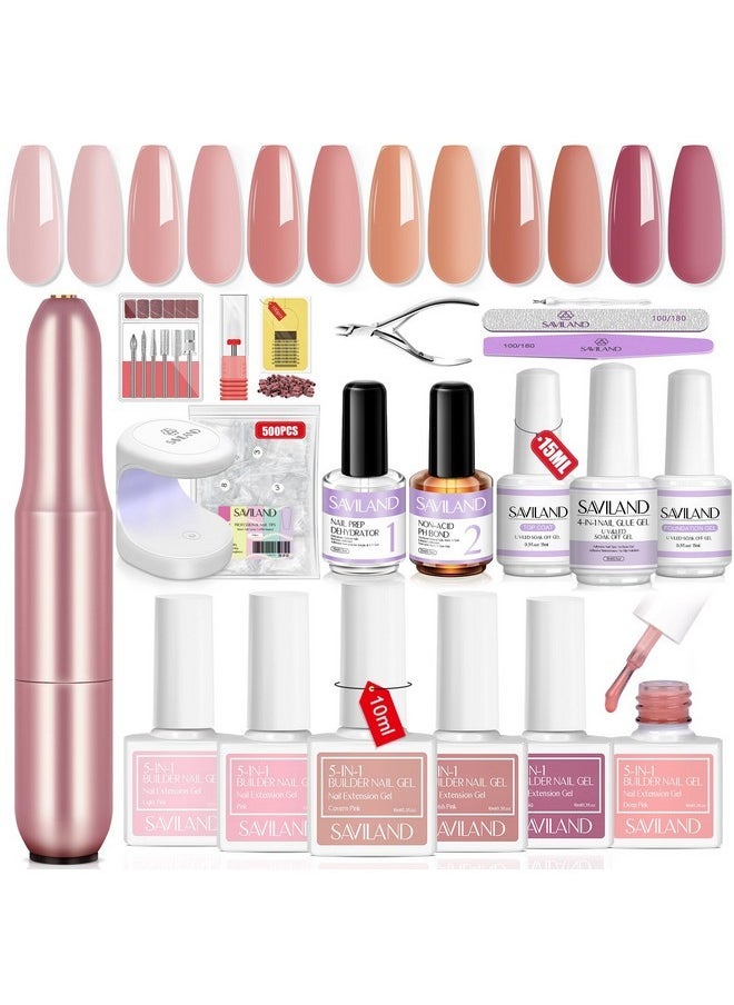 Builder Nail Gel Kit With Nail Drill: Castor Oil Vitamin E Builder Nail Gel In A Bottle 6 Colors 10 Ml Hard Gel For Nails Strengthener Extension Gel Mini Uv Lamp Nail Glue Gel Home Nail Salon