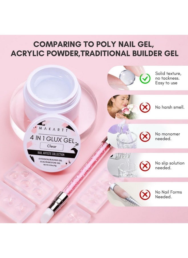 Solid Gel Builder Mini Kit For 3D Scupting Diy - 15Ml 4 In 1 Nail Extension Gel,4 Pcs Silicone Molds,1 Sculpting Brush,Uv Glue For Acrylic Nails Rhinestones Gel Molding Manicure Hard Gel Kit