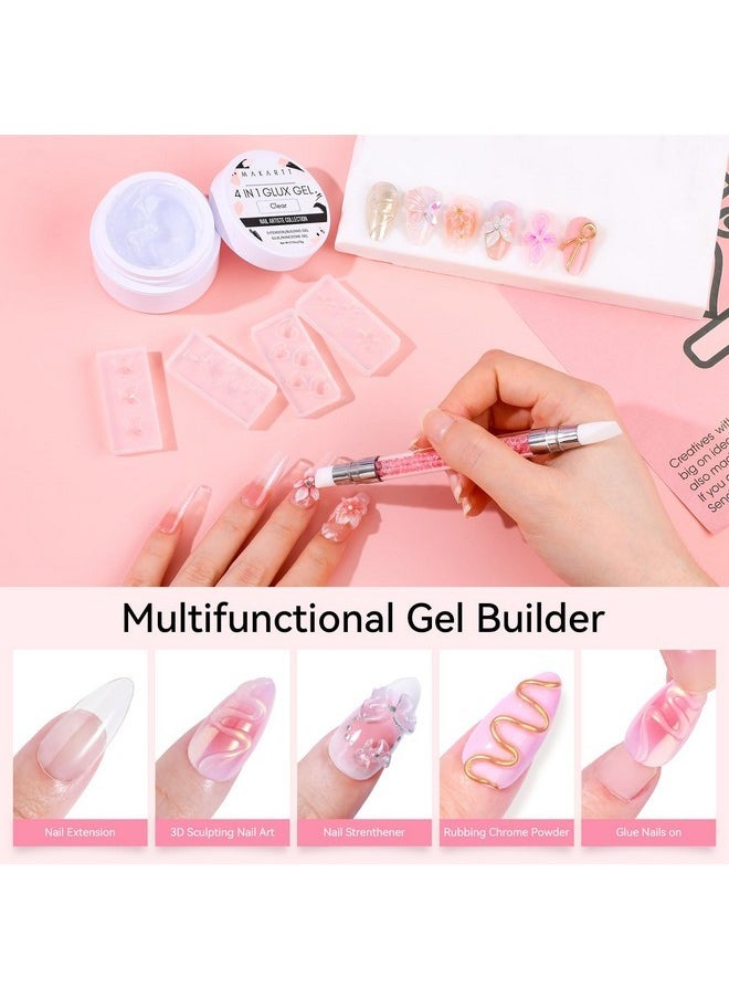 Solid Gel Builder Mini Kit For 3D Scupting Diy - 15Ml 4 In 1 Nail Extension Gel,4 Pcs Silicone Molds,1 Sculpting Brush,Uv Glue For Acrylic Nails Rhinestones Gel Molding Manicure Hard Gel Kit