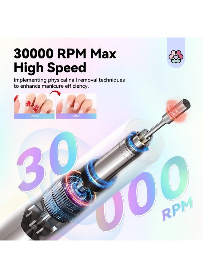 30000Rpm Electric Nail Drill - For Ultrafast Remove Acrylic Nails, Cordless Lightweight Electric Nail File With 12 Drill Bits Professional-Grade Manicure Pedicure Nail Care Home Salon