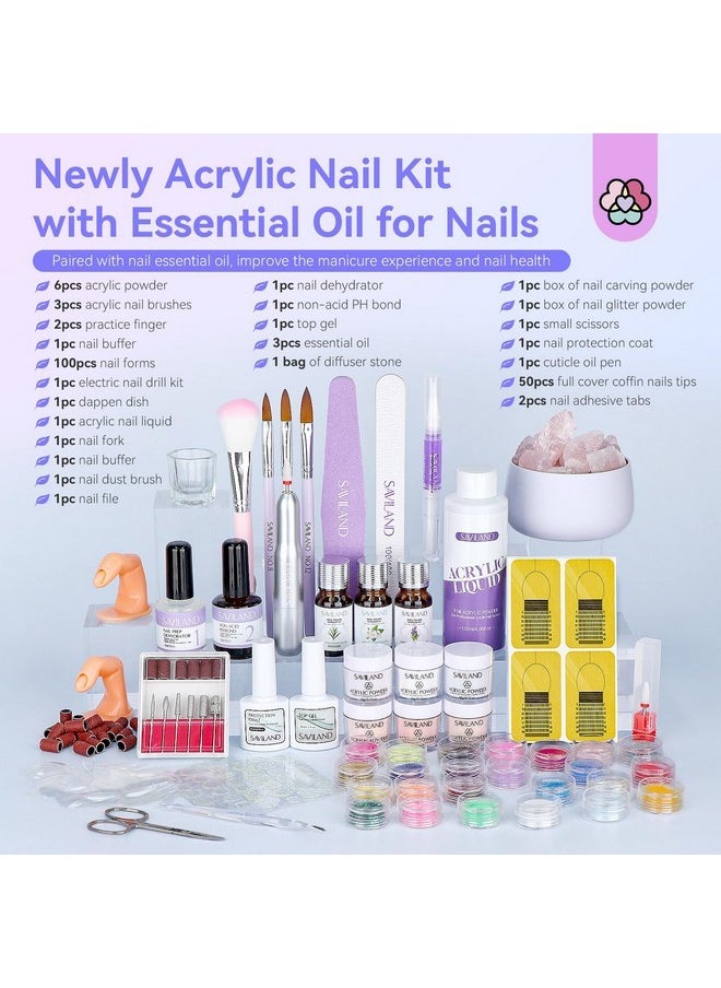 Professional Acrylic Nail Kit With Drill: Nail Kits Acrylic With Everything For Beginners Acrylic Powder And Liquid Set With Essential Oil Dehydrator Primer Acrylic Nail Set Starter Kit Salon