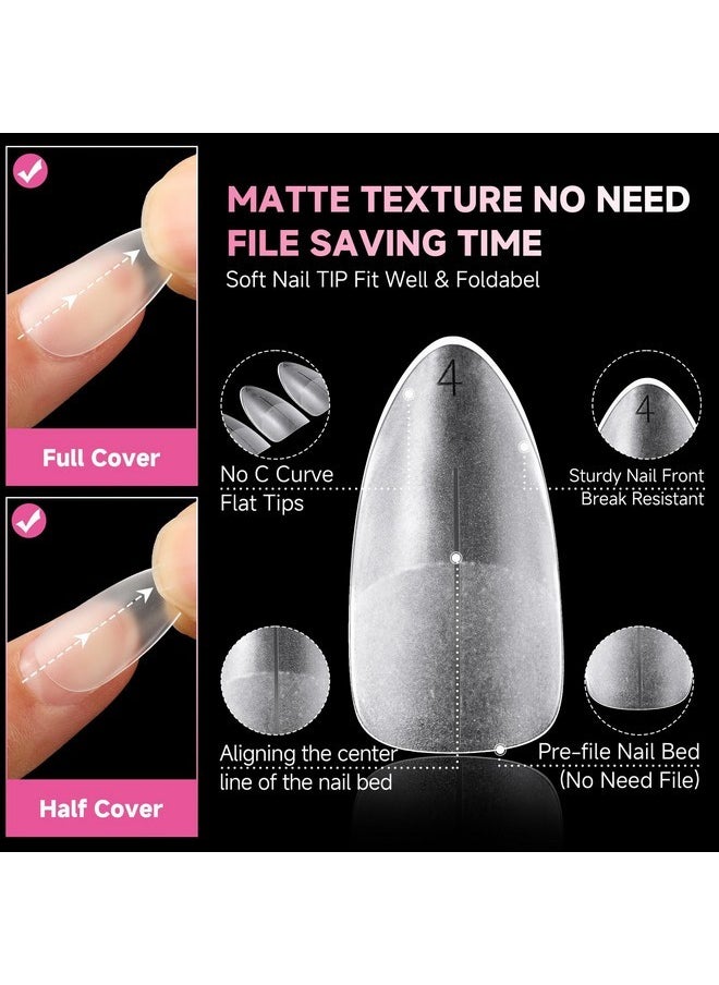 Almond Nail Tips, 15 Sizes Medium Almond Gel X Nail Tips, 312Pcs Full Matte Surface Nail Tips Pre-Buff No Need To File Clear Full Cover Soft Gel Nail Tips For Nail Extension Diy Salon