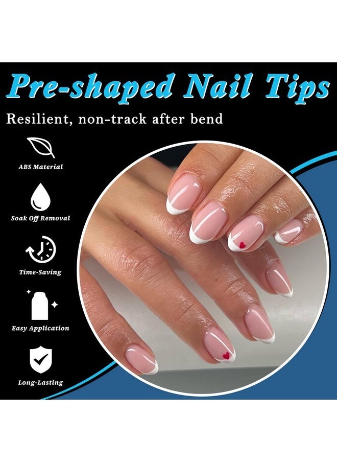 600Pc French Xs Stiletto Gel X Nail Tips Clear Fake Nails French Short Almond Nail Tips Soft Gel Almond Nail French Tips Half Cover False Nail Tips For Acrylic Nails Gel X Extension