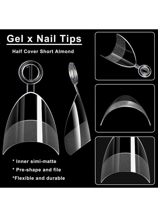 600Pc French Xs Stiletto Gel X Nail Tips Clear Fake Nails French Short Almond Nail Tips Soft Gel Almond Nail French Tips Half Cover False Nail Tips For Acrylic Nails Gel X Extension