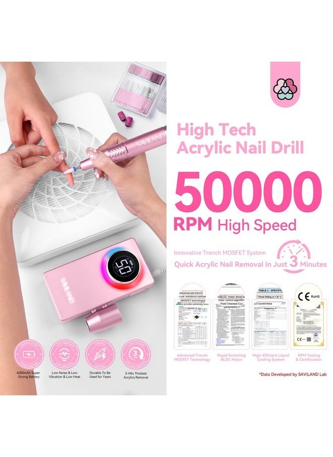 50000Rpm Electric Nail Drill Professional: Rechargeable Portable Efile Nail Drill Kit Strong-Power Nail File Electric 2 Ceramic Bit 11 Drill Bits For Nail Tech Fast Remove Acrylic Nail Salon