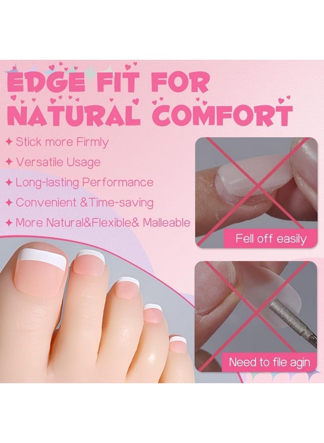 240Pc French Gel X Toe Nail Tips Short Square Fake Toenails French Tips Press On Gel Nails Nude Toe Nail Tips Full Cover Soft Gel False Toenails With Glue For Acrylic Toe Nail Extensions